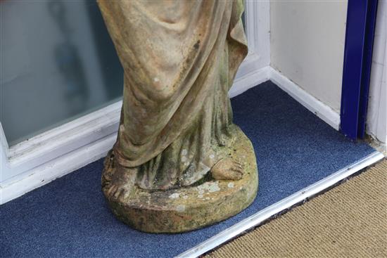 A Victorian terracotta figure of a classical muse holding grapes, H.4ft3in.